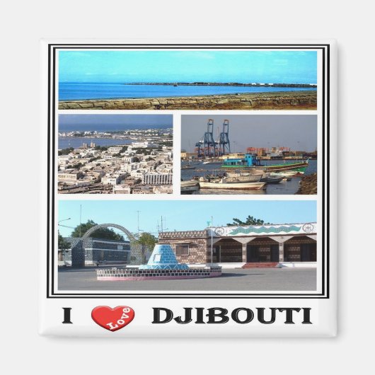 zDJ007 JIBOUTI I Love, Mosaic, Africa,冷蔵庫 マグネット (正面)