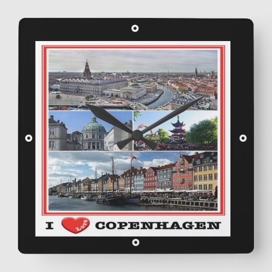 zDK014 COPENHAGEN KOPENHAGEN I LOVE, スクエア壁時計 (正面)