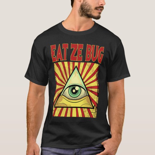 ZE BUG 食べ ILLUMINATI EYE CONTRUSION Masonic Mens Tシャツ (正面)
