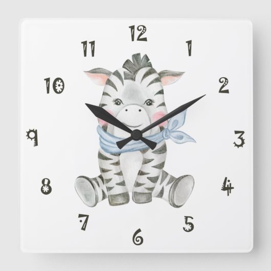Zeb The Zebra Wall Clock スクエア壁時計 (正面)