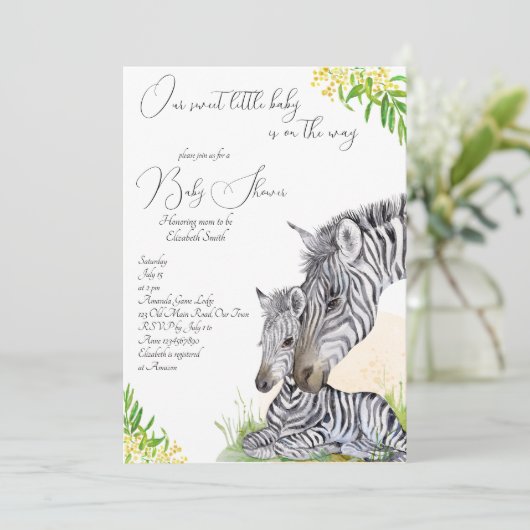 Zebraママとベビーアフリカのサファリの赤ちゃんシャワー 招待状 (スタンド正面)