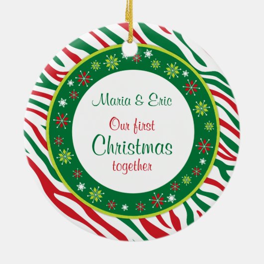 Zebra一緒に私たちの初めてのクリスマスをプリント写真 セラミックオーナメント (裏面)