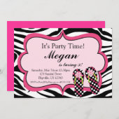 Zebra印刷フリップフロップ誕生日パーティーの招待 招待状 (正面/裏面)