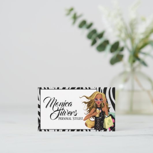 Zebra背景を持つ個人用スタイリストの女性 名刺 (スタンド正面)