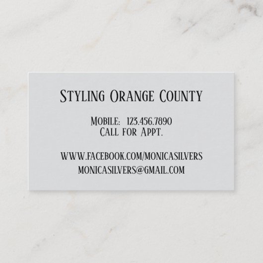 Zebra背景を持つ個人用スタイリストの女性 名刺 (裏面)