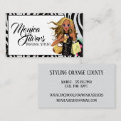 Zebra背景を持つ個人用スタイリストの女性 名刺 (正面/裏面)