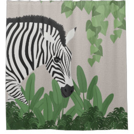 Zebra amongst Leaves シャワーカーテン