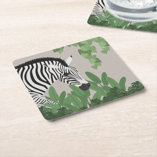 Zebra amongst Leaves スクエアペーパーコースター (アングル)