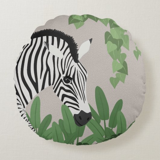Zebra amongst Leaves ラウンドクッション (正面)