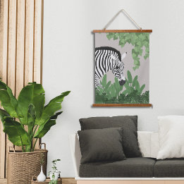 Zebra amongst Leaves Wood Topped Wall Tapestry 吊り下げ型タペストリー