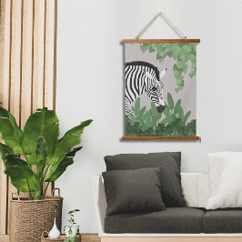 Zebra amongst Leaves Wood Topped Wall Tapestry 吊り下げ型タペストリー