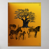 Zebra and Baobab Tree Poster ポスター (正面)