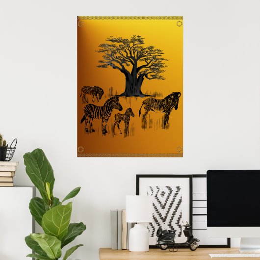 Zebra and Baobab Tree Poster ポスター (ホームオフィス)