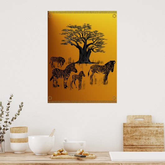 Zebra and Baobab Tree Poster ポスター (キッチン)