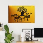Zebra and Baobab Tree Poster ポスター (ホームオフィス)