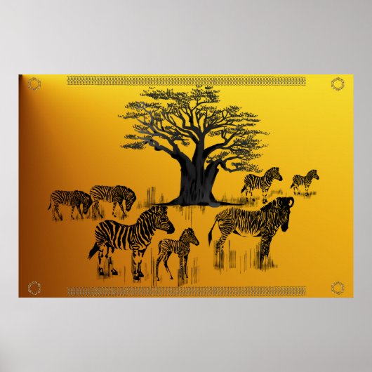Zebra and Baobab Tree Poster ポスター (正面)