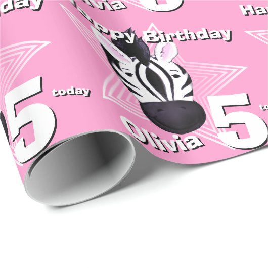 Zebra artあなたの年齢と名前の誕生日ラップを追加 ラッピングペーパー (ロールコーナー)