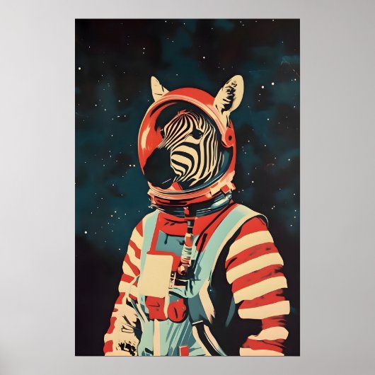 Zebra Astronaut Poster, Zebra Retro Print, Zebra ポスター (正面)