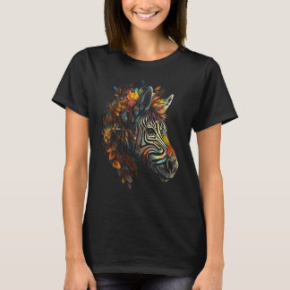 Zebra Autumn Leaves Colourful Animal Zoo Zebra Tシャツ