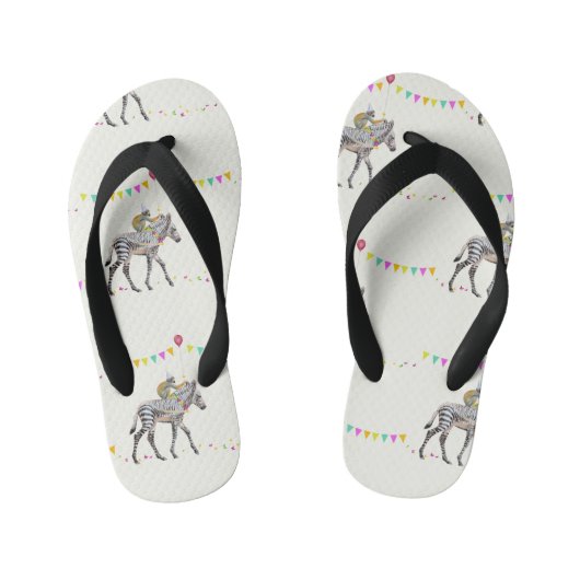 Zebra Balloon party Slip slops キッズビーチサンダル (フットベッド)