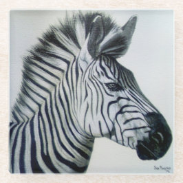 Zebra Black and White Portrait ガラスコースター
