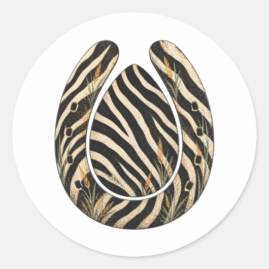 Zebra Botanical Hoofprint Nature Sticker ラウンドシール (正面)