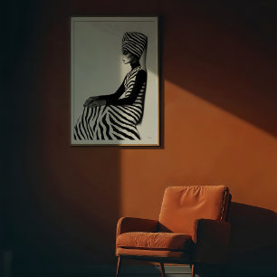 Zebra Chic：グラフィックモノクロファッション ポスター