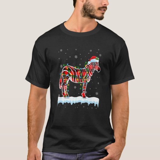 Zebra Christmas Santa Hat Cute Animals Xmas Lights Tシャツ (正面)