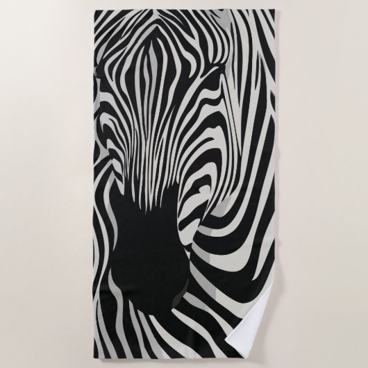Zebra Close-Up Black and White Art ビーチタオル (正面)