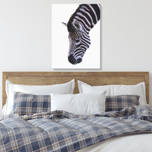 Zebra Close-Up | Black & White Wildlife Wall Art キャンバスプリント (インサイチュ (寝室))