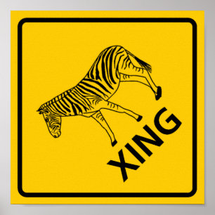 Zebra Crossing Highway Sign ポスター