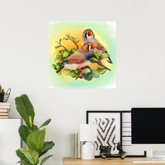 Zebra finch realistic painting ポスター (ホームオフィス)