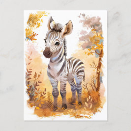 Zebra Foal in Autumn Grassland シーズンポストカード