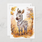 Zebra Foal in Autumn Grassland シーズンポストカード (正面/裏面)