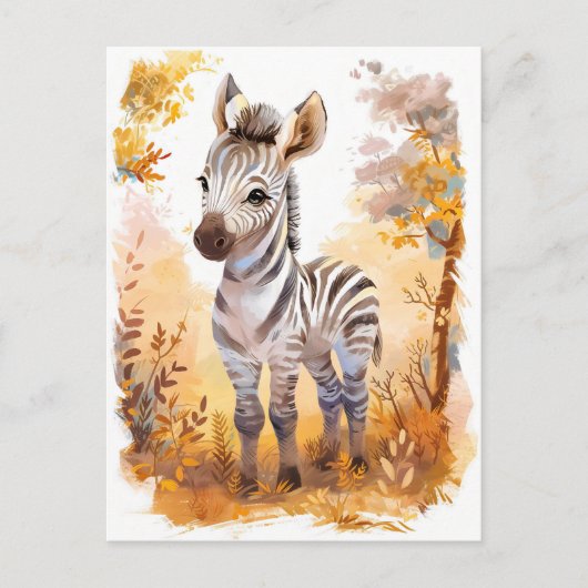 Zebra Foal in Autumn Grassland シーズンポストカード (正面)