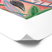 Zebra & girl明るいピンクの熱帯ジャングルのポスター ポスター (角)