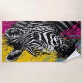 Zebra Graffiti Pop Art Portrait Illustration ビーチタオル (正面)