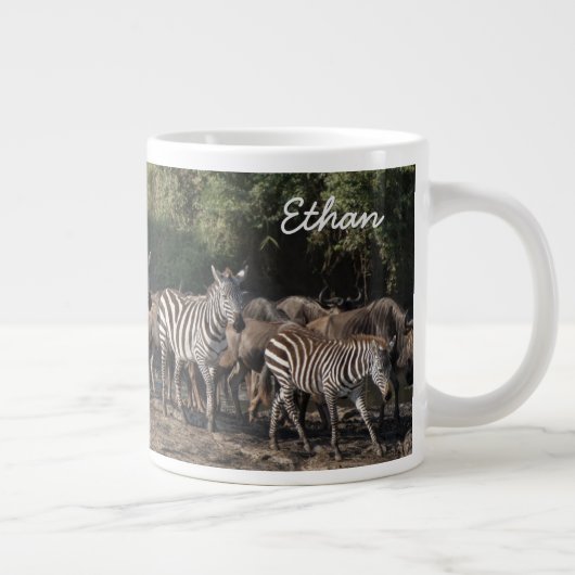 Zebra Herd Personalize Name真剣に ジャンボコーヒーマグカップ (右)