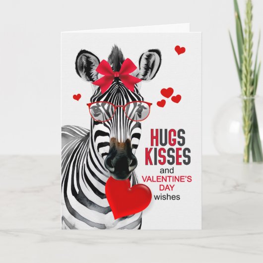 Zebra Hugs and Kisses Valentine's Day シーズンカード (正面)