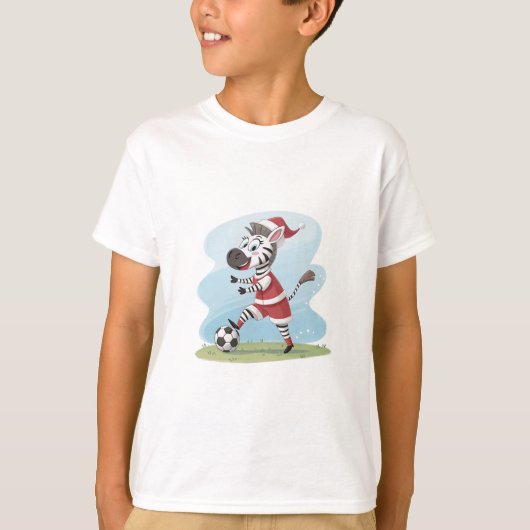 Zebra in Christmas costume and soccer ball Tシャツ (正面)