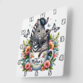 Zebra Mom:花、母の日 スクエア壁時計 (傾斜)