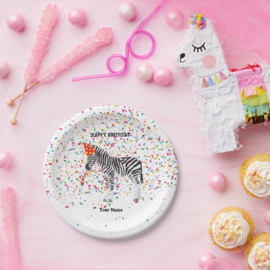 Zebra Partying – 誕生日パーティーで動物 ペーパープレート (パーティー)