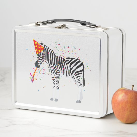 Zebra Partying – 誕生日パーティーで動物 メタルランチボックス (インサイチュ)