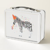 Zebra Partying – 誕生日パーティーで動物 メタルランチボックス (裏面)