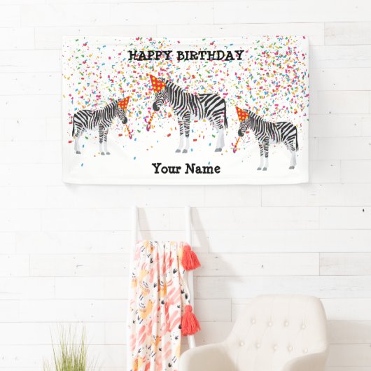 Zebra Partying – 誕生日パーティーで動物 横断幕 (インサイチュ)