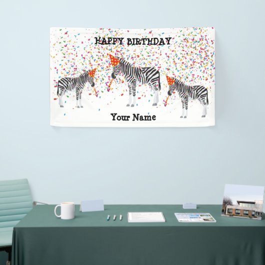 Zebra Partying – 誕生日パーティーで動物 横断幕 (トレードショー)