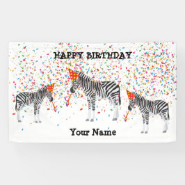 Zebra Partying – 誕生日パーティーで動物 横断幕
