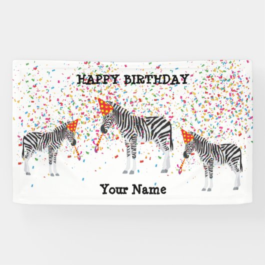 Zebra Partying – 誕生日パーティーで動物 横断幕 (横)