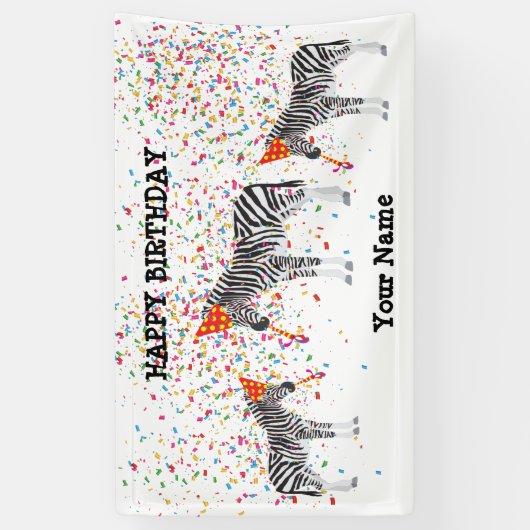 Zebra Partying – 誕生日パーティーで動物 横断幕 (縦)