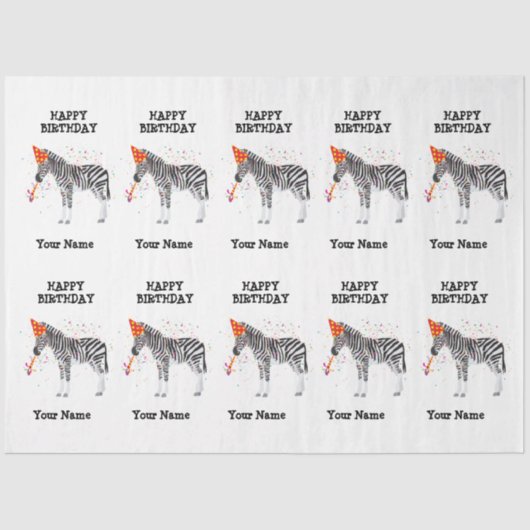 Zebra Partying – 誕生日パーティーで動物 薄葉紙 (正面)
